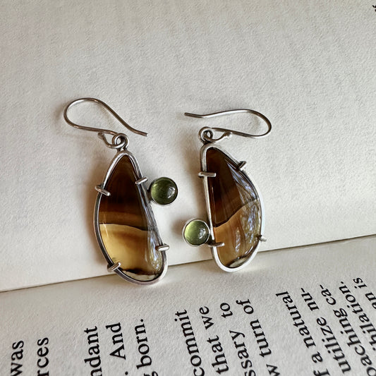 Montana Agate and Peridot Earrings - Sterling Silver