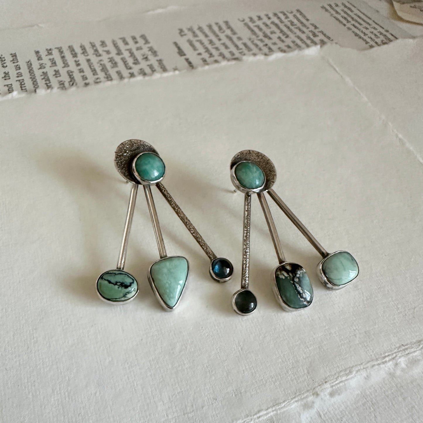 Convertible 3-Way Earrings - Sterling & New Lander Turquoise, London Blue Topaz & Amelia Teal Amazonite