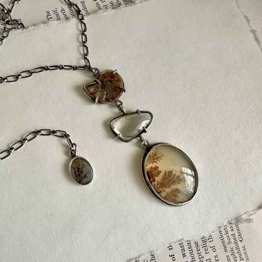 Dendritic Agate, Ammonite & Prasiolite Necklace - Sterling Silver