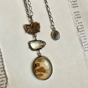 Dendritic Agate, Ammonite & Prasiolite Necklace - Sterling Silver