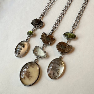 Dendritic Agate, Ammonite & Tourmaline Necklace - Sterling Silver