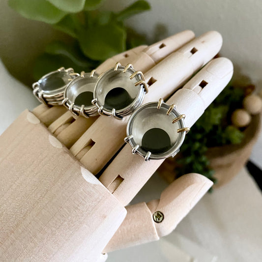 Google Eye Ring - Sterling, Onyx & Brass