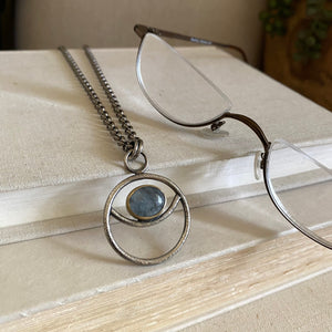 Negative Space Glasses Holder Necklace // Aquamarine, Sterling & Brass
