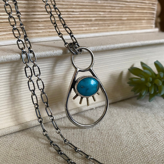 Negative Space Glasses Holder Necklace - Sterling, Brass & Turquoise