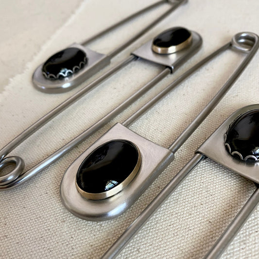 Onyx Safety Pin - Keychain, Sweater Pin or Brooch