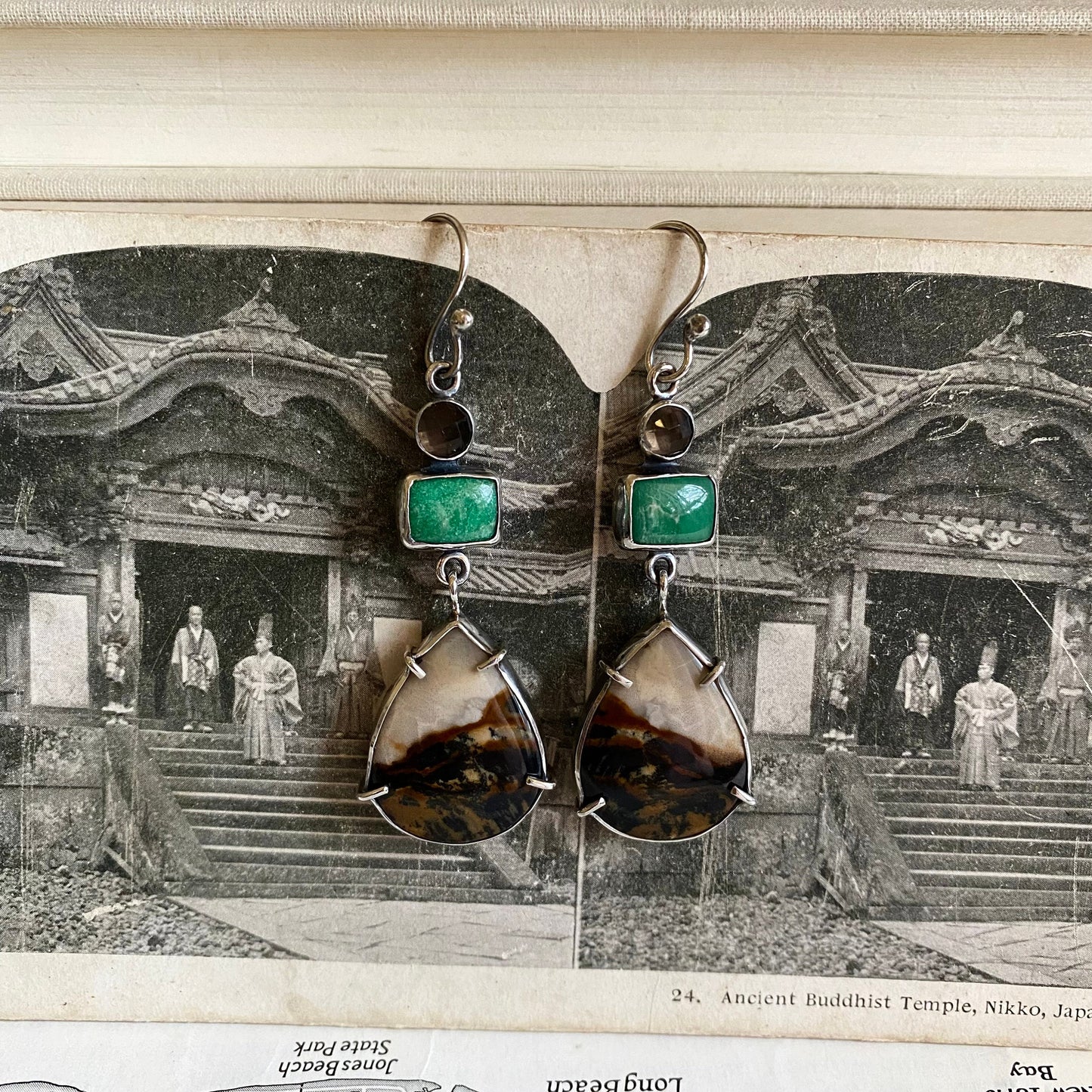 Scenic Jasper, Variscite & Quartz Earrings - Sterling & Removable Leather Feathers